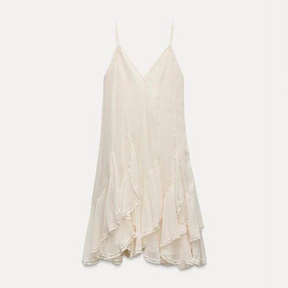 FINAL SALE ZARA NWT RUFFLED LACE MIDI DRESS ZW COLLECTION in Cream Size M Boho - Picture 10 of 15